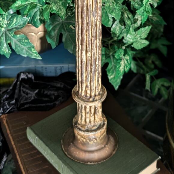 HEAVY Vintage Olympic Style Torch Column Weathered Metal Pillar Candle Holder - Picture 3 of 8